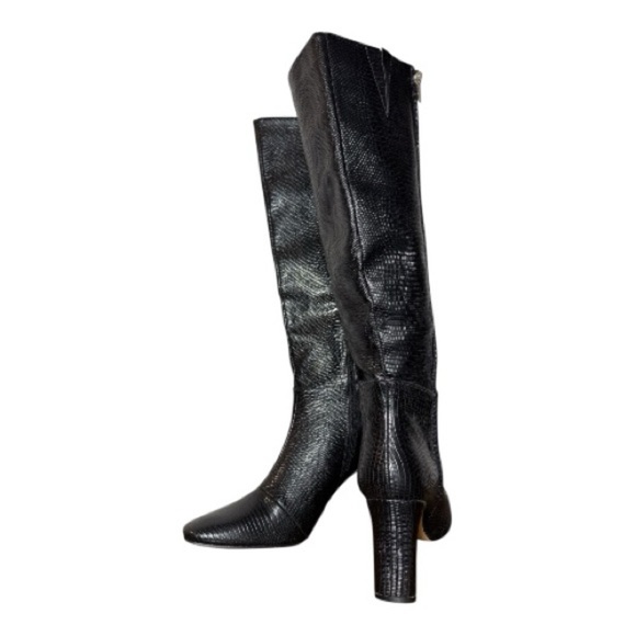 NWOT Isabelle Knee High Boots Black Textured Faux Leather - Picture 2 of 4